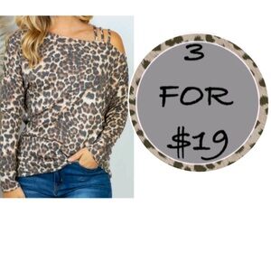 3/$19 White Birch leopard print cold shoulder long sleeve top